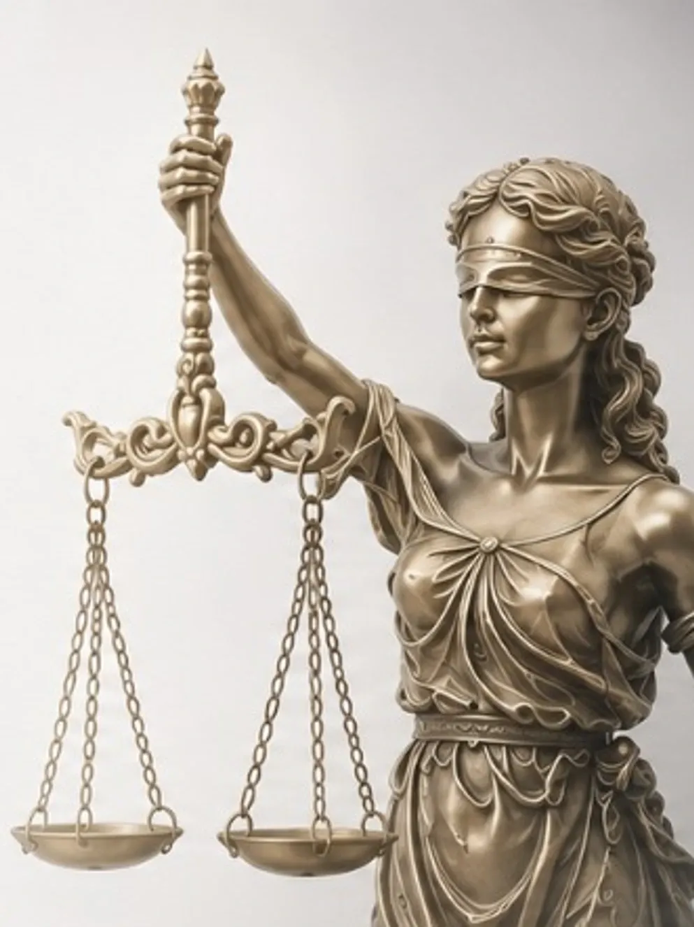 Figura de la Justicia en bronce, con balanza, tomada del emblema de CIO Consultoría.